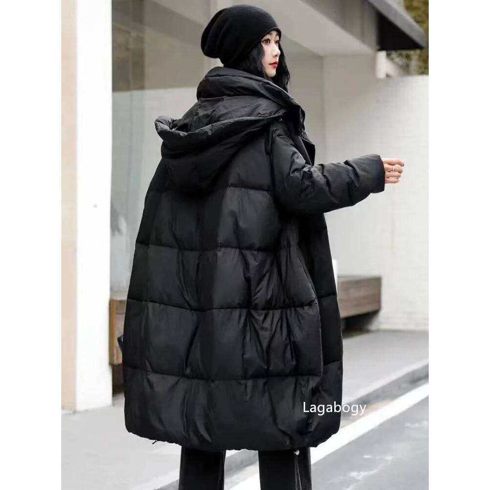 Lagabogy 2025 New Winter Women 90% White Duck Down Jacket Casual Loose Over Size Thick Outwear With Hood Female Warm Puffer Coat