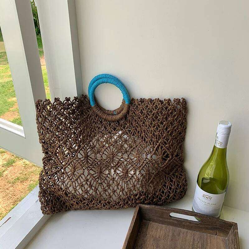 Summer Hollow Straw Beach Handmade Woven Shoulder Raffia Rattan Shopping Travel Bag Bohemian Braided Handbag Casual Tote