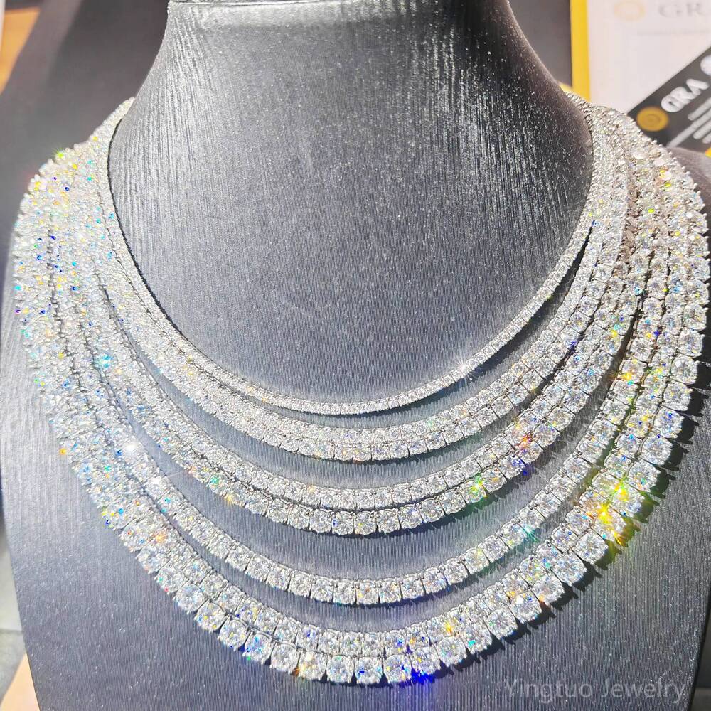 Factory Price Iced Cut 2mm 3mm 4mm 5mm 6.5mm VVS Silver 925 Hip Hop VVS Moissanite Diamond Tennis Chain for Women Men
