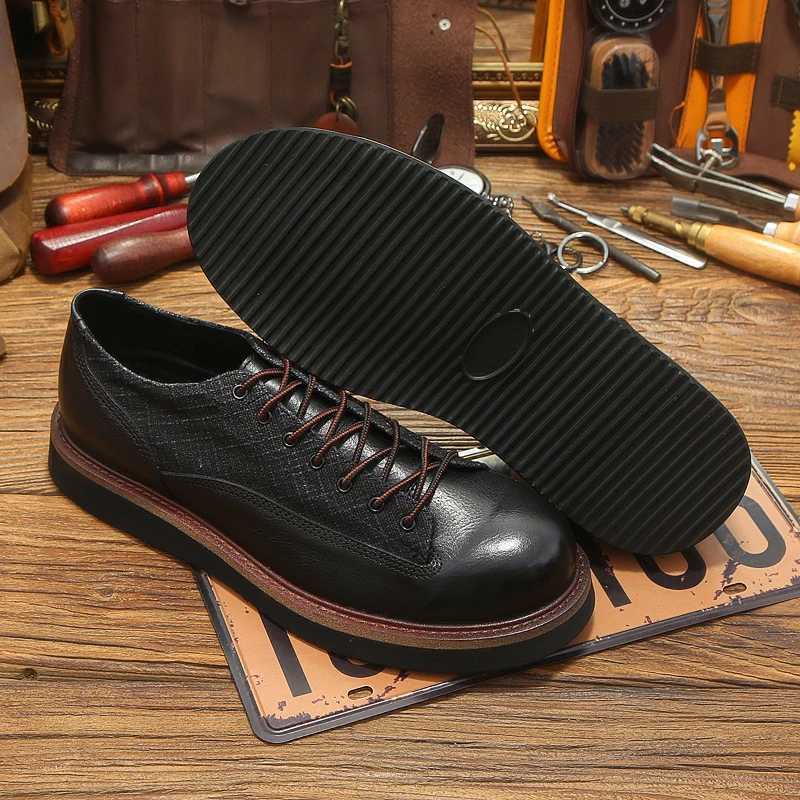 Mature Mens Short Face Round Toe Retro Casual Oxfords Businessman Cowhide Basic Daily Lace Up Office Shoes W250716