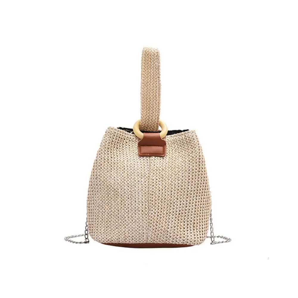 Casual Korean Style Straw Bucket Bag Handbag Tote Bag Woven Handbag Crossbody Bag Solid Color Small Phone Bag VacationW250716