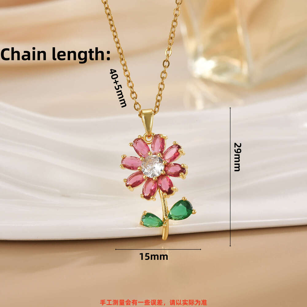 For Women, Internet Celebrity Colorful Zircon Flower, Niche Fashion New Design Pendant, Elegant Set, Titanium Steel Necklace 9A9