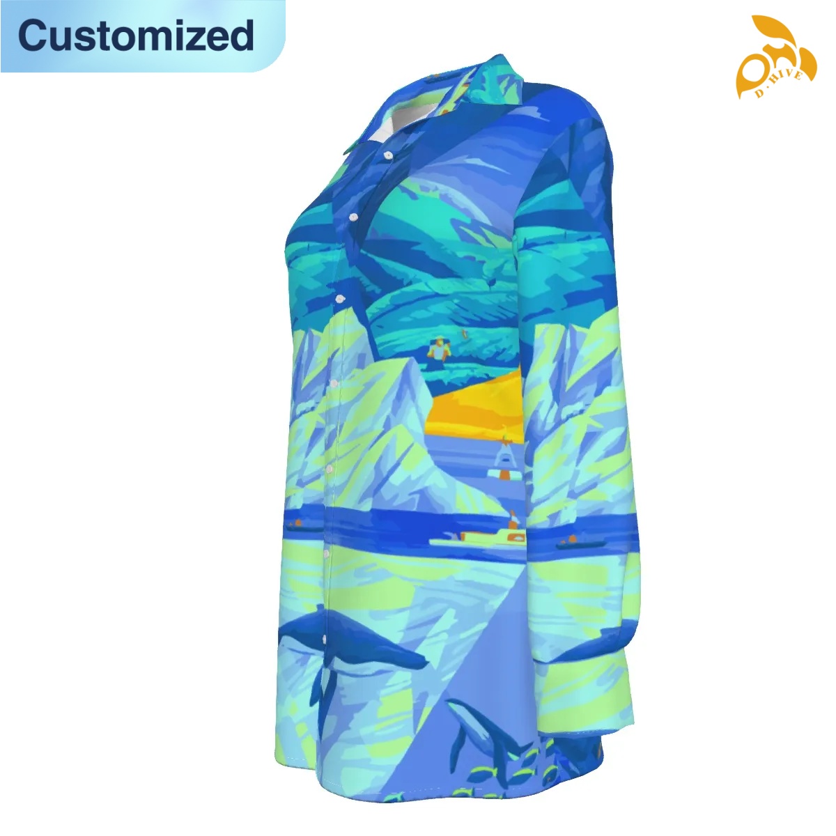 free shipping designer of customized trendy full-body printed women's long shirt with exquisite patterns from US