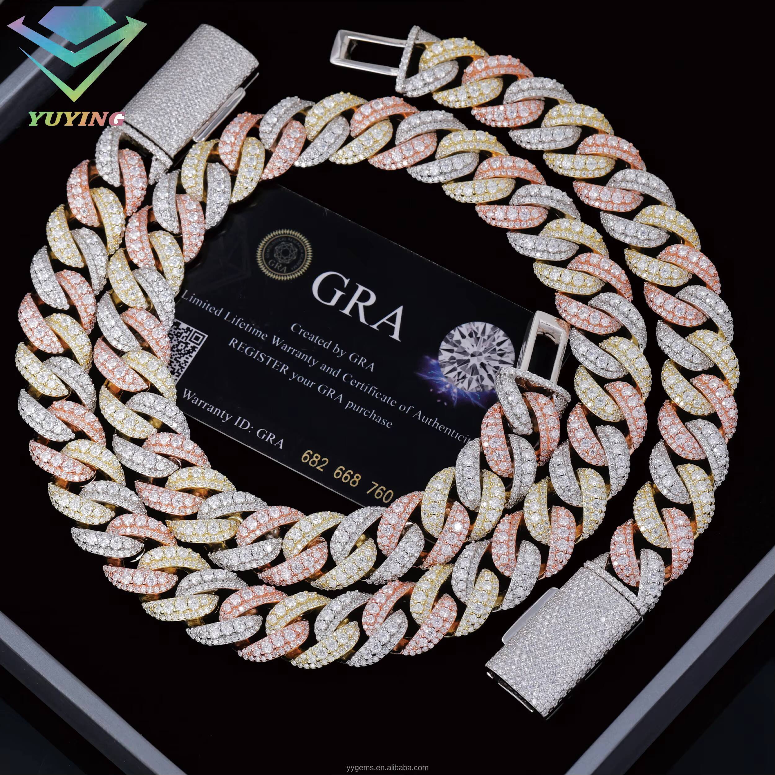 Heavy Solid Raise Diamond 925 Sterling Silver Mens VVS Moissanite Diamonds Cuban Link Chain With GRA Certificate