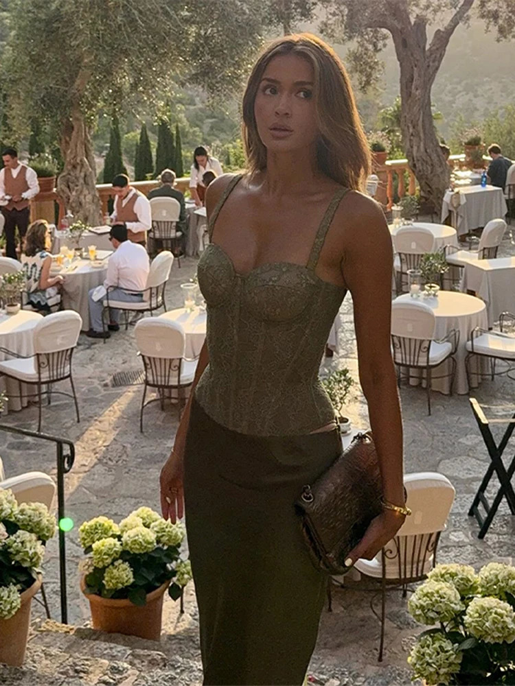 Elegant Tank Skirt Womens Set Halter Sleeveless Slim Top Mermaid Maxi Satin Skirts Female Sets 2025 Summer Chic Solid Lady Suit 250715