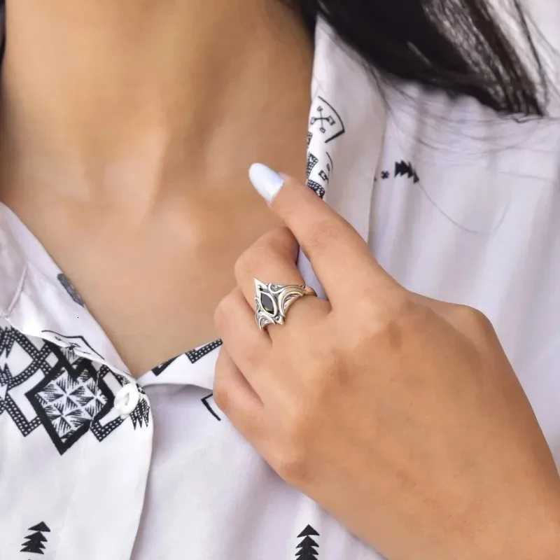 Simple Vintage Bohemian Eye of God Ring Opening Adjustable Index Black Finger Ring S250716