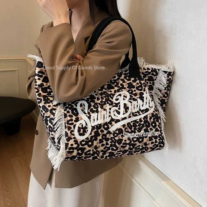Khaki Handbags For Women Large Capacity Canvas Tote Bag Beach Travel Hand Bag Vintage Leopard Portable Shopper Bag Sac A Main