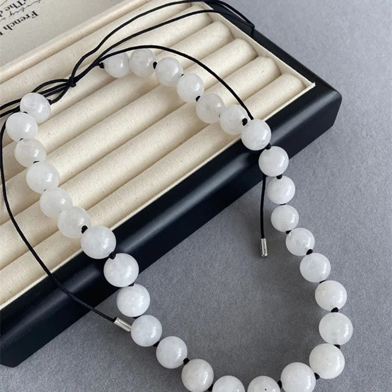 White stone ball beaded necklace for women natural stone necklace minimalist simple handmade summer beach jewelry 250712