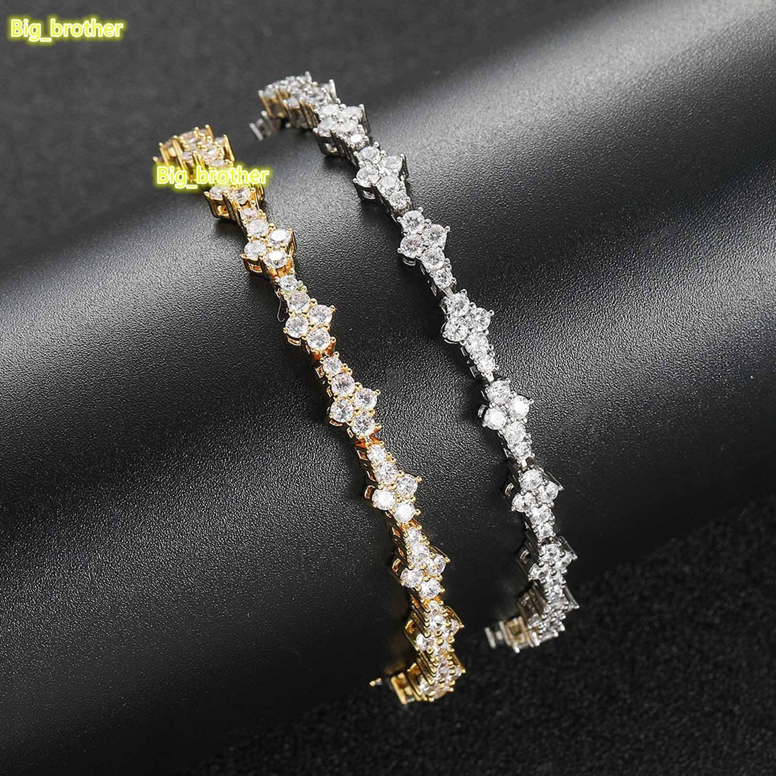 European and American Plum Blossom Tennis Chain Mens Trendy Spring Hip-Hop Bracelet with Zircon Fashion Jewelry