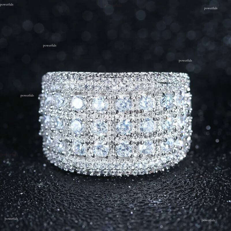 Ins Top Sell Drop Ship Wedding Rings Jewelry Sterling Sier Fill Full Round 5A Cubic Zircon CZ Dia Gemstones Party Women Engagement Band Finger Ring