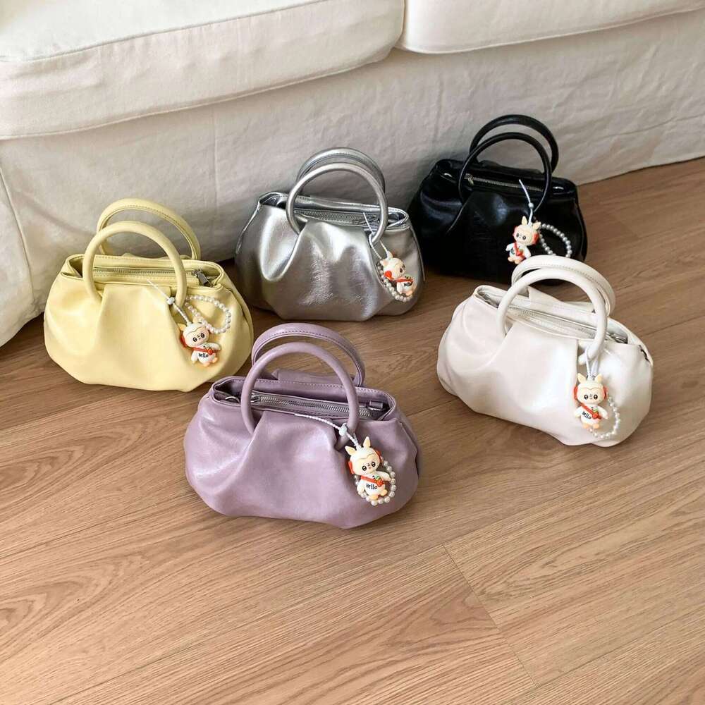 2025 Cloud Shoulder - Korean Style Wrinkled Purse With Ring Handle, Pastel Crossbody Bag For Women