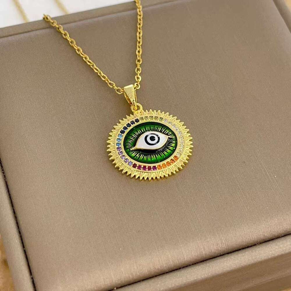 Non-Fading Turkish Blue Devil's Eye Titanium Steel Necklace Niche Collarbone Chain Copper Gold-Plated Pendant For Women 293
