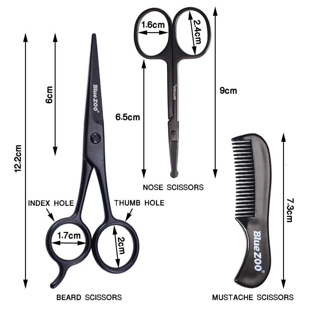 Nose Beard Mustache Scissors and Comb Set for Men Women Care With Gray Bag W250716