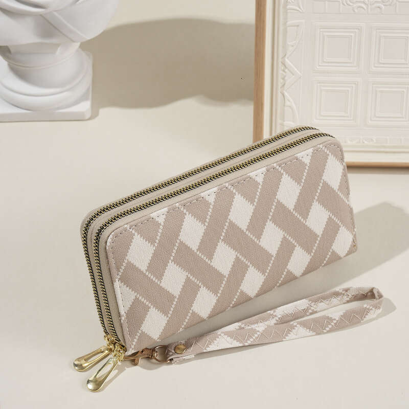 Women's Wallet with Double Zipper Large Capacity Clutch Striped Design Multi-Card Slots Phone Holder Coin Purse