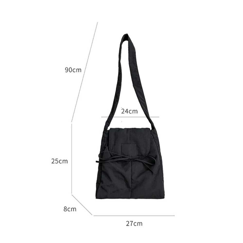 Vintage Flap Nylon Bow Crossbody Bag Large Autumn New Student Commuter Shoulder Bag Winter Solid Colour Simple Messenger Bag