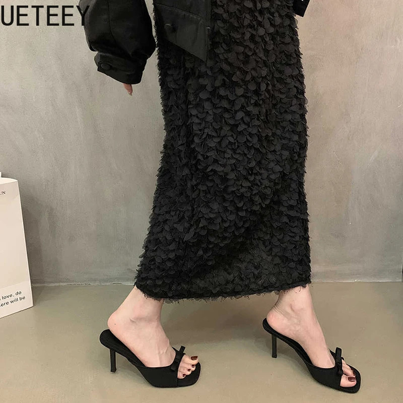 Style Party Dress Women Slippers Shoes Fashion Butterfly-knot Summer Open Toe High Heel Ladies Slides Shoes 250712