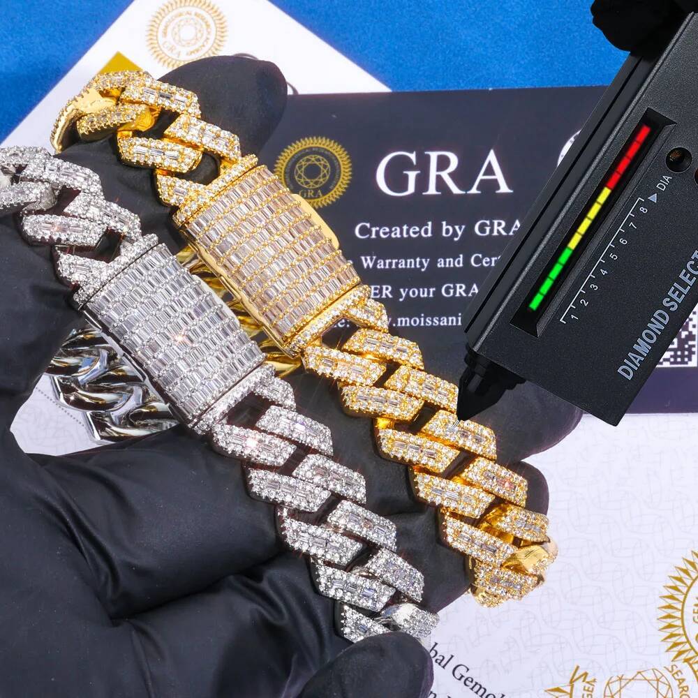 ESKEEM GRA Certified Miami Moissanite Necklace Hip Hop Jewelry Men Cuban Link Chain 925Silver VVS Classic Jewelry Women