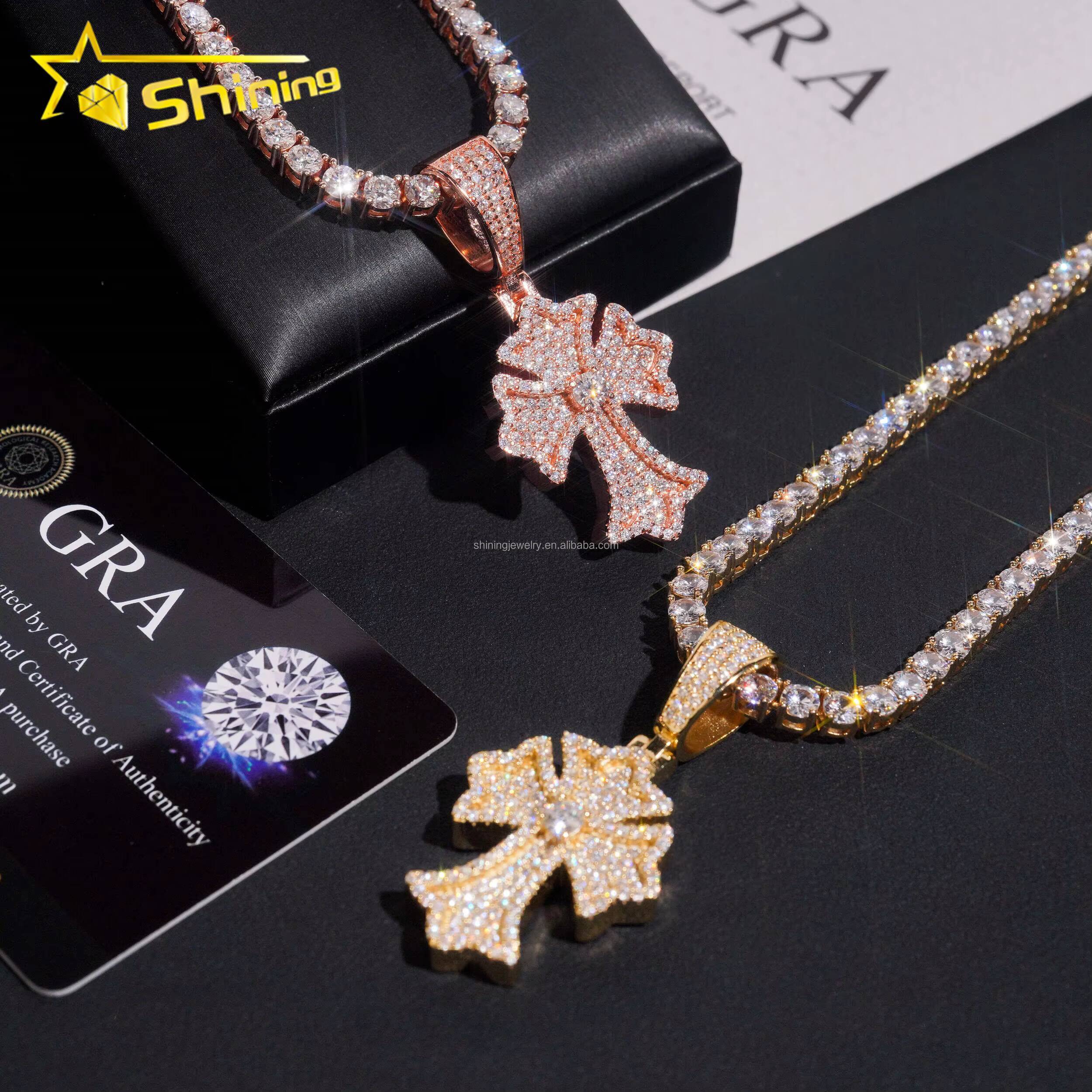 Bulk Stock GRA Certificate Hip Hop Fashion Man Stylish Rapper Jewelry VVS Moissanite Diamond S925 Silver Cross Pendant Necklace