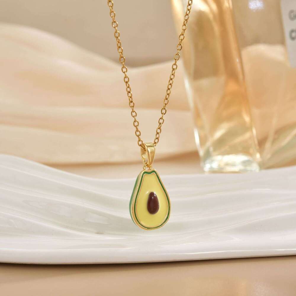2025 Hot Selling Simple Fresh Style Oil Drop Avocado Pendant Necklace Cute Sweet Jewelry 1D8