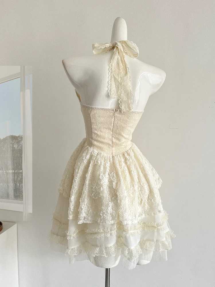 Summer Korean Fashion Sexy Mini Fluffy Dress Women Bow V-Neck Backless Halter Party Dress Casual Sweet Original Design Clothing R250716