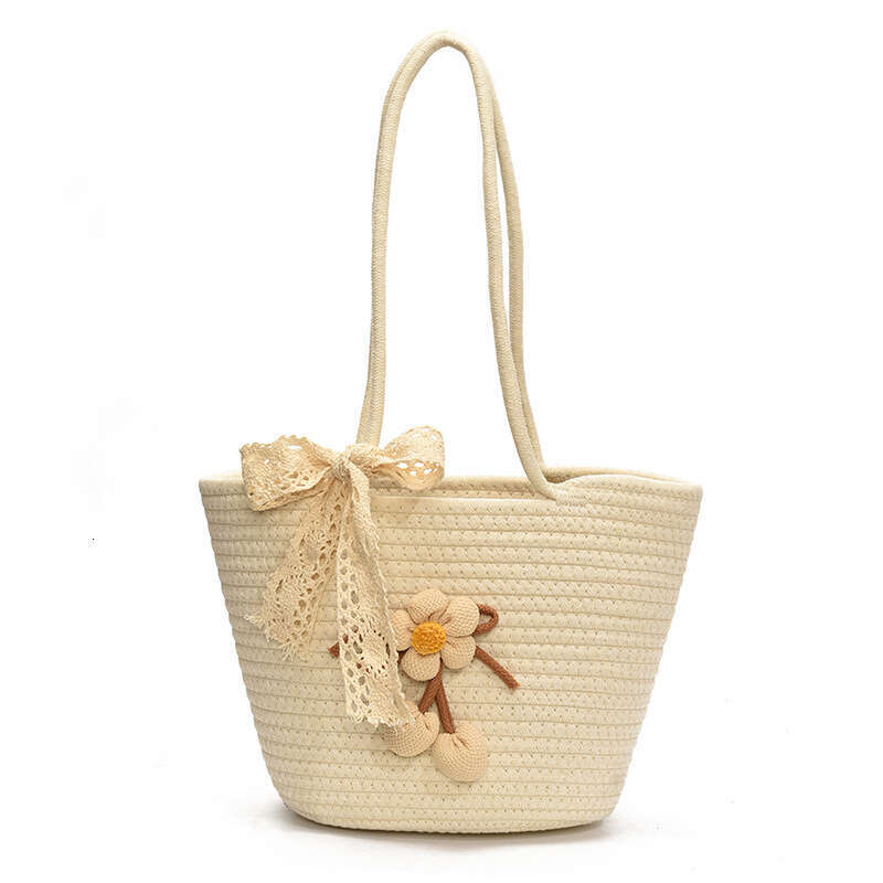 Internet Celebrity Fashion Handmade Flower Decor Handbag for Women 2025 Summer New Stylish Single Shoulder Crossbody Bucket Bag