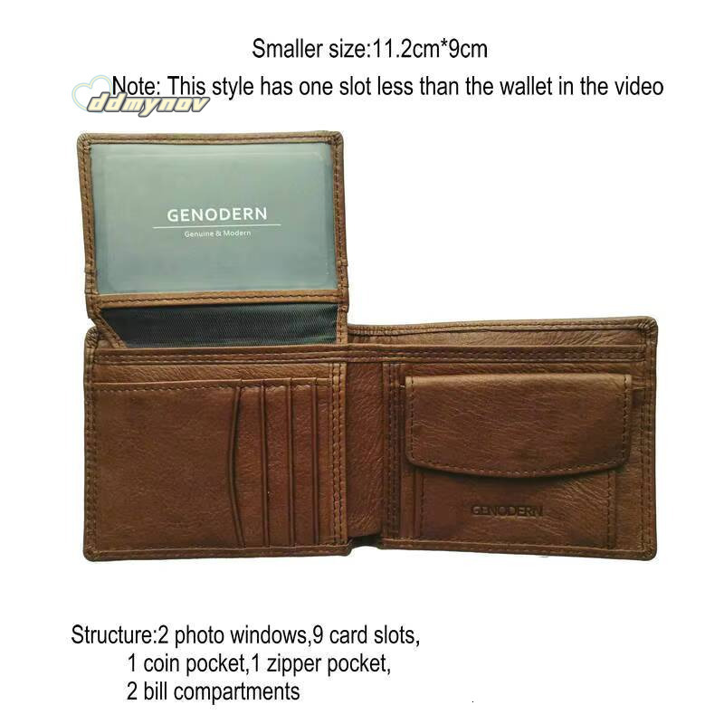 Cow Wallets Coin Pocket Vintage Male Purse Function Brown Genuine Leather Men Wallet with Card Holders ddmynov