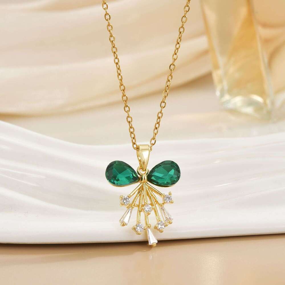 Korean Version Emerald Zircon Balloon Copper Pendant Necklace For Women Fresh Style Clavicle Chain Jewelry Gold Plated 4B1