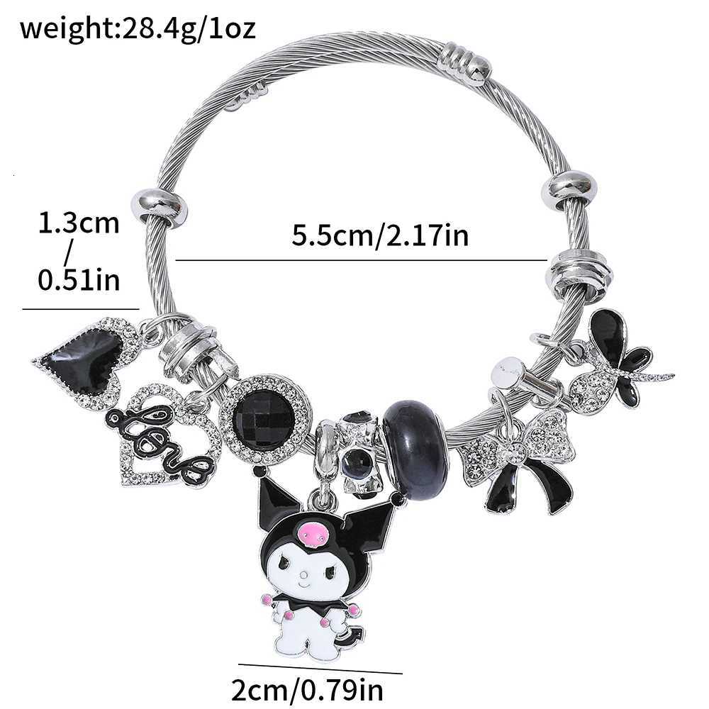 Sanrio Beaded Bracelet Kuromi Pendant Heart Shaped Hollow Rhinestone Pendant DIY Bracelet Suitable as a Gift for Kuromi Fans w250716