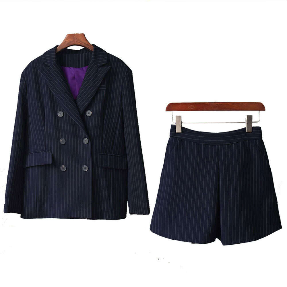 Striped Shorts Spring Loose Commuter Suit + Half Skirt Two-Piece Set B5