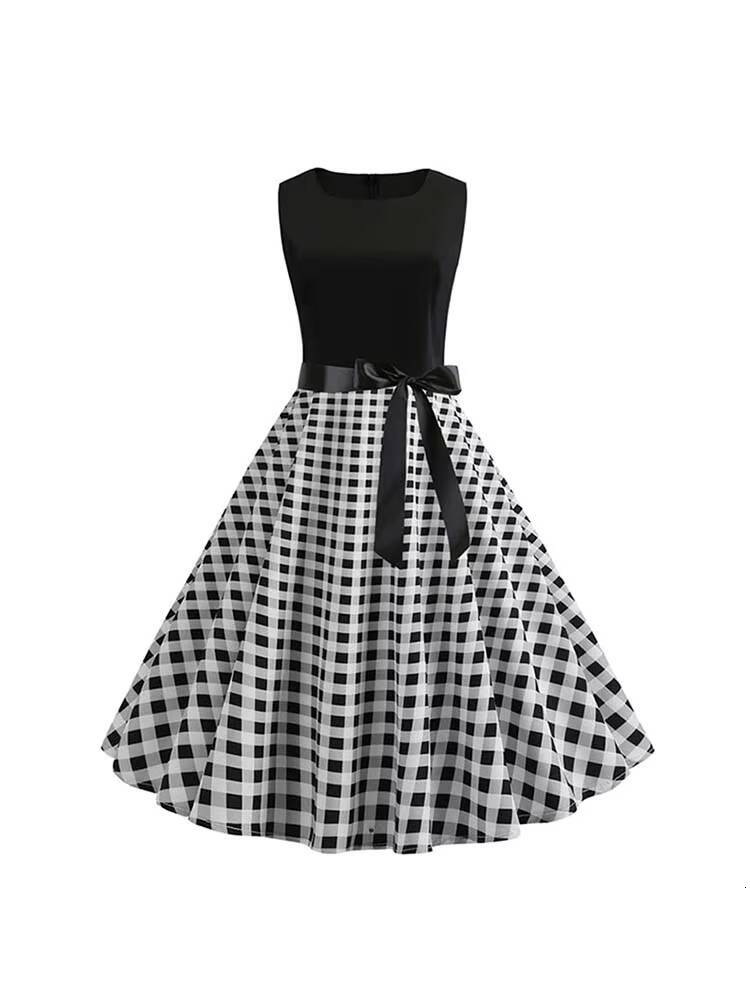 Black White Polka Dot Summer Dress Women Sleeveless Vintage 50s 60s Party Office Dresses dongdumaoyi