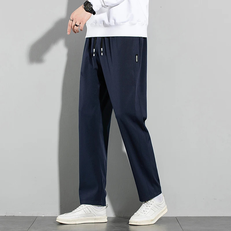 Ice Silk Mens Pants 2025 Summer Black Gray Thin Business Casual Pants Outdoor Elastic Breathable Straight Leg Sweatpants 250715