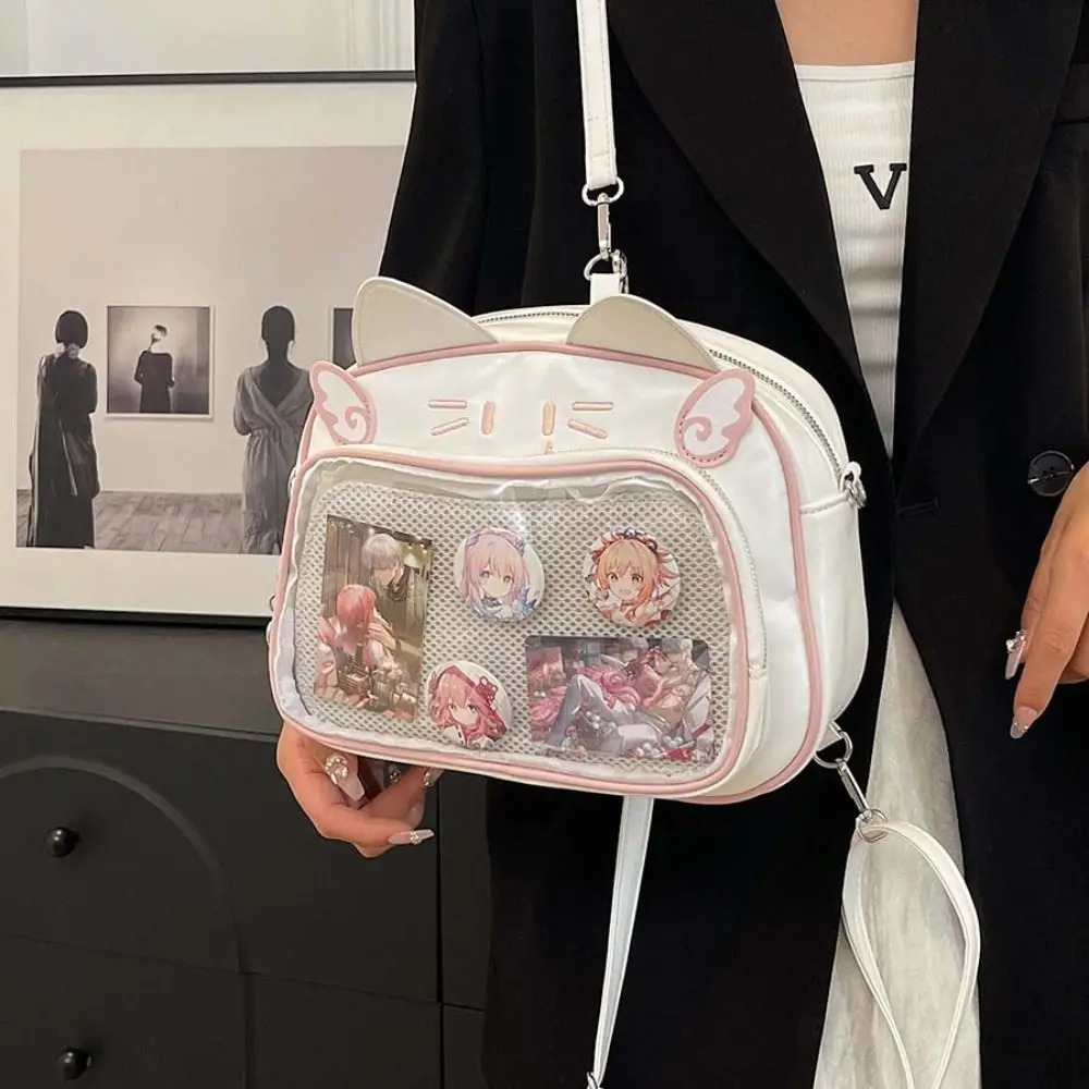 Zipper Bag Kawaii Cat Itabag Cotton Doll Bag Idol Merchandise Storage Transparent Pocket Badge Storage Bag PU Fashion Backpacks 250714