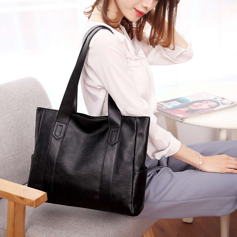 2022 New Trendy Korean Version Versatile Simple Large Capacity Tote Single Shoulder Handbag PU Soft Leather Women's Bag