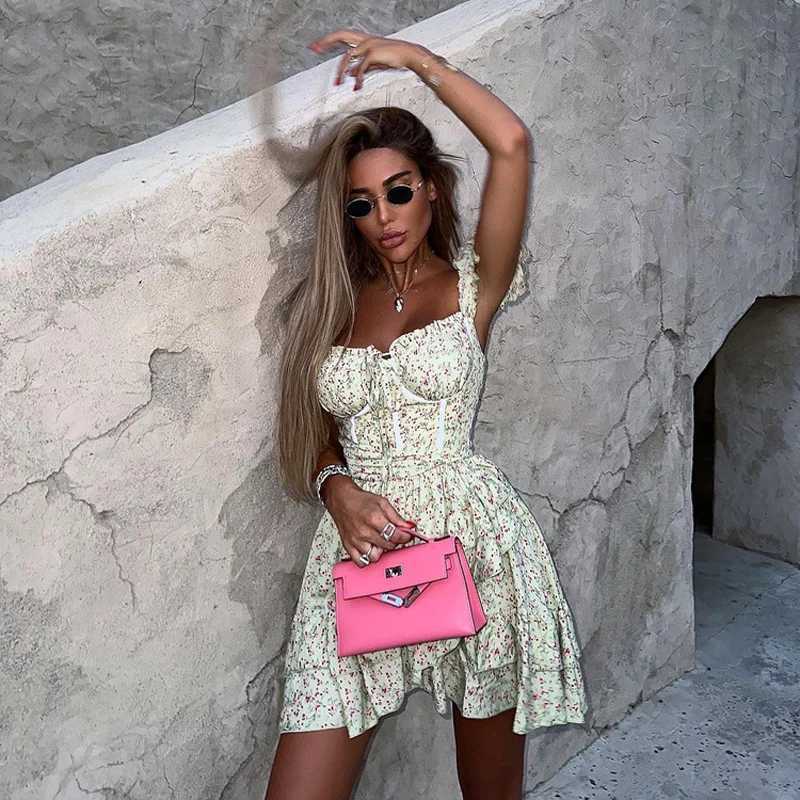 Talenza Backless Halter Neck Mini Womens Dress Fashionable Summer A-Line Skirt Sexy Sleeveless Floral Dress For Women 2024 New R250716