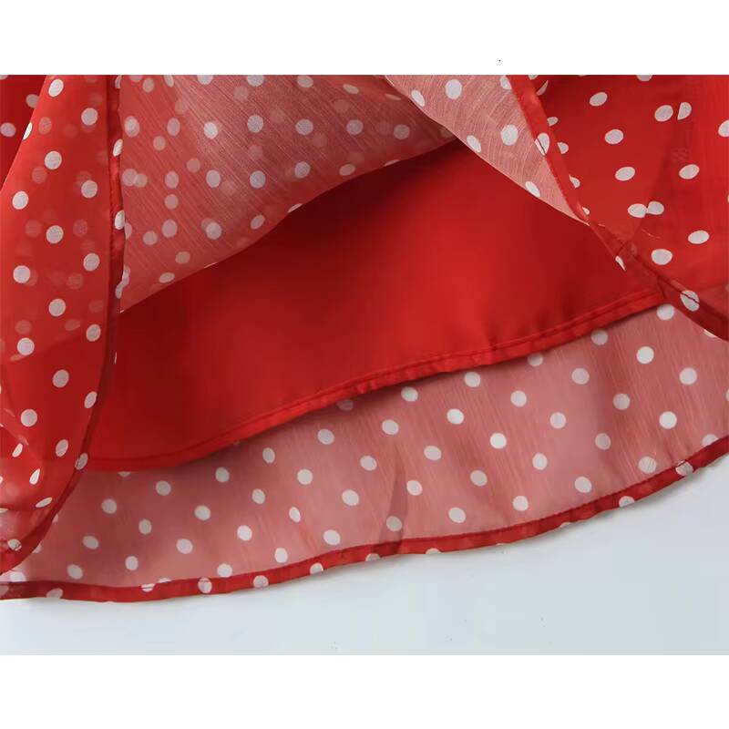YENKYE New 2025 Women Polka Dot Red Sexy Long Dreses Ruffle O Neck A-line Midi Summer Party Dressess Holiday Robe dongdumaoyi