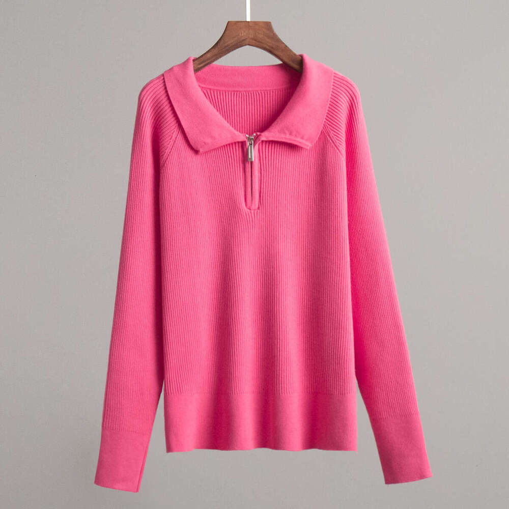 Autumn Winter Trendy Versatile Simple Casual Polo Turn-Down Collar Pullover Knitted Sweater B5