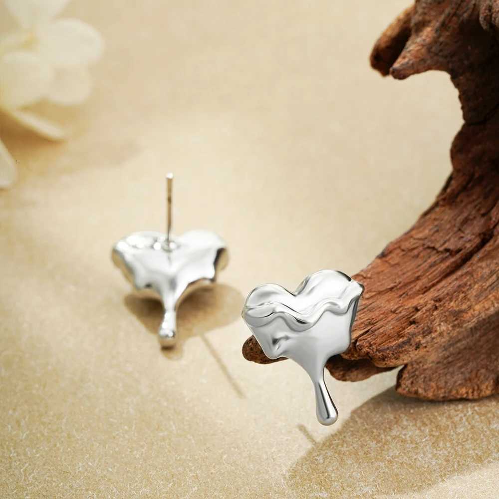 Charm Gold Silver Mix Color Liquid Heart Small Stud Earrings for Women French Jewelry Party Gifts Love Dripping Ear Studs Bijoux y250715