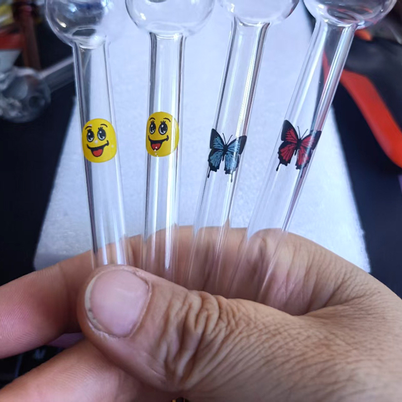 4Inch Glass Oil Burner Pipe With Simle Logo Smoking Beautifully Butterfly Handcrafted Colorful Pipe Herb Spoon Hand Pipe Hookah Accessories