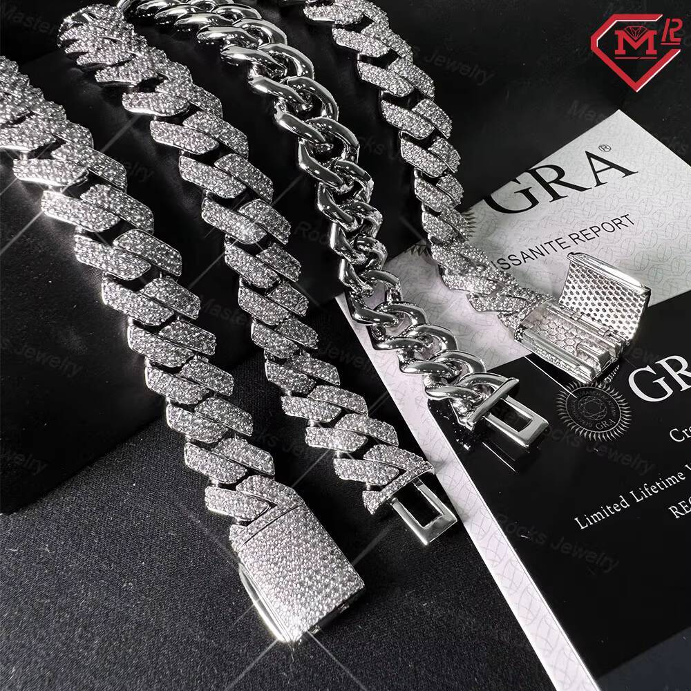 In Stock Cuban Link Chain Necklace 15mm 18mm Hiphop Charm 925 Silver Vvs Iced Out Moissanite Cuban Chain