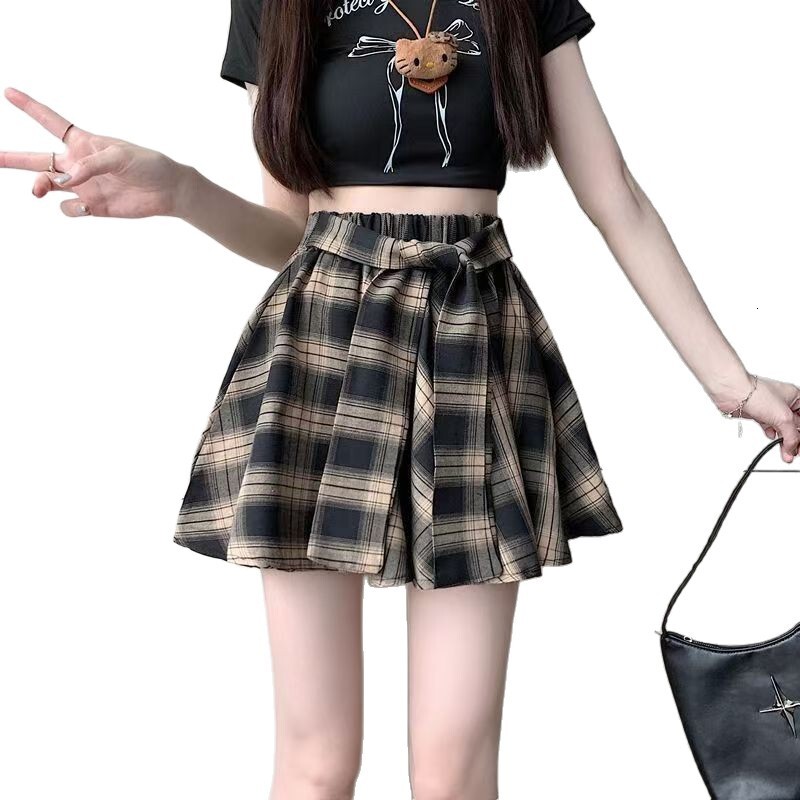 2025 Plaid Skirt Hip Covering Summer Half Women Street Dance Decoration Student Layered Shirt Hem Curtain Short