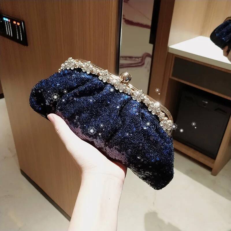 Dark Blue Bag Women Bling Sequin Purses And Handbag Dias Women's Wallet Chain Shoulder Female Party Clutch Z246