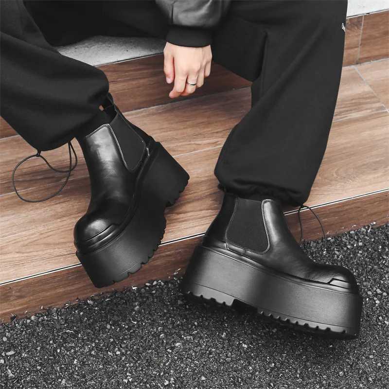 2024 Mens Leather Heightening Super Thick-soled Chelsea Ankle Boots Muffin Shoes Short Boots W250716