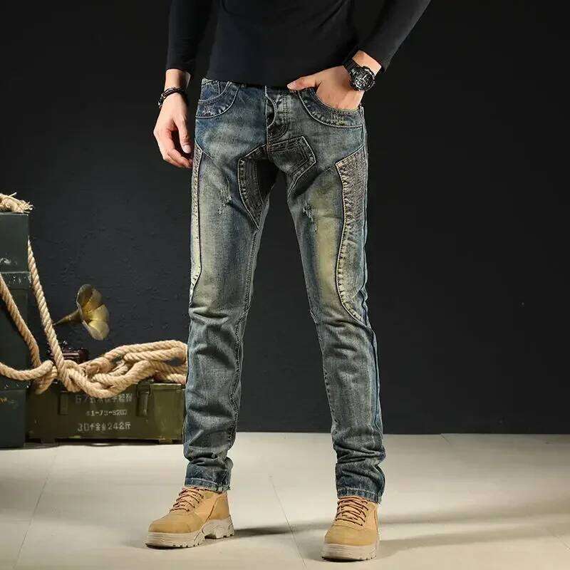 Male Cowboy Pants Skinny Low Rise Jeans For Men Motorcycle Slim Fit Trousers 90S Streetwear Straight Tight Pipe Retro Casual Xs