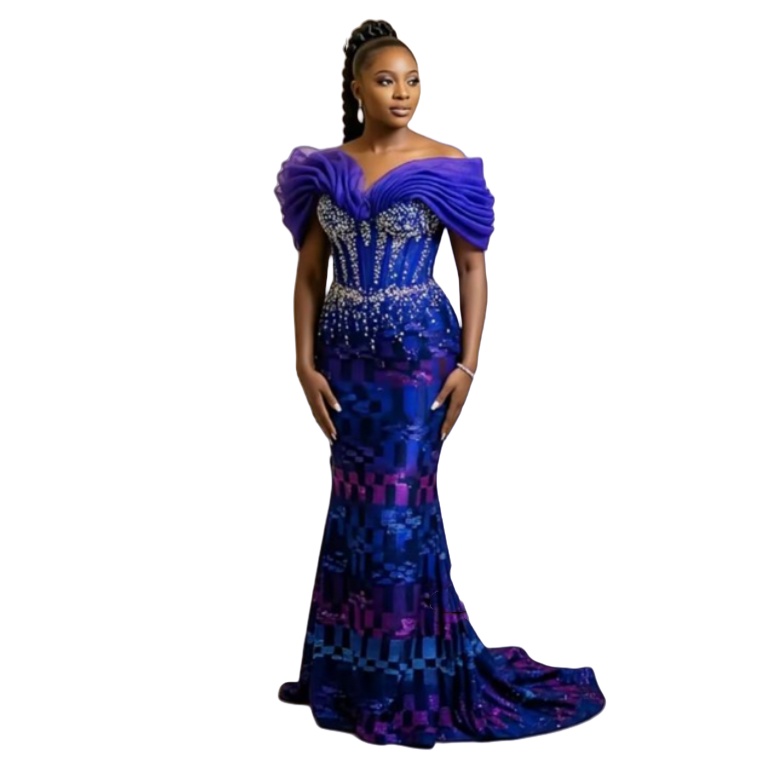 Royal Blue Mermaid Prom Dresses 2025 Beaded Crystals Printed Elegant Evening Formal Party Second Birthday Engagement Gowns Plus Size Dress For Special