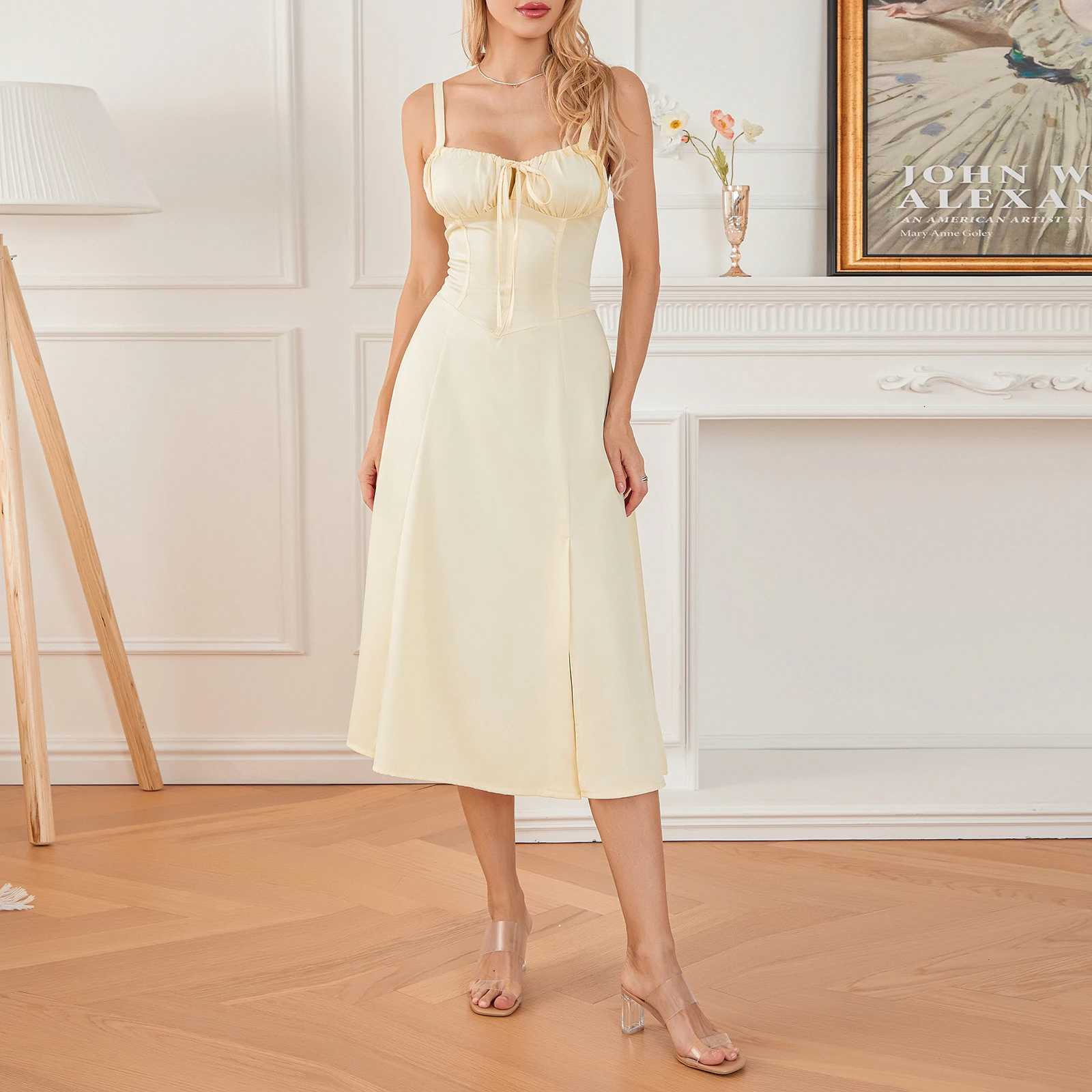 Women Summer Solid Color Long Dress Sleeveless Bandage Party A-line Dress for Cocktail Nightclub Beach R250716