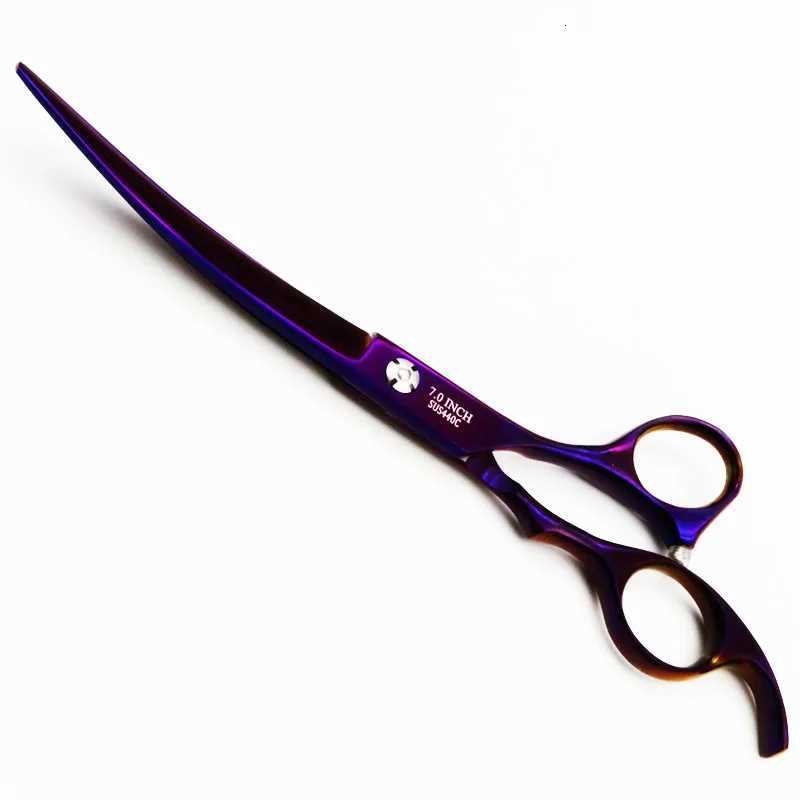 BLACK KNIGHT Professional Hairdressing Hair scissors 7 inch Cutting Barber shears Curved downward pet scissors purple style W250716
