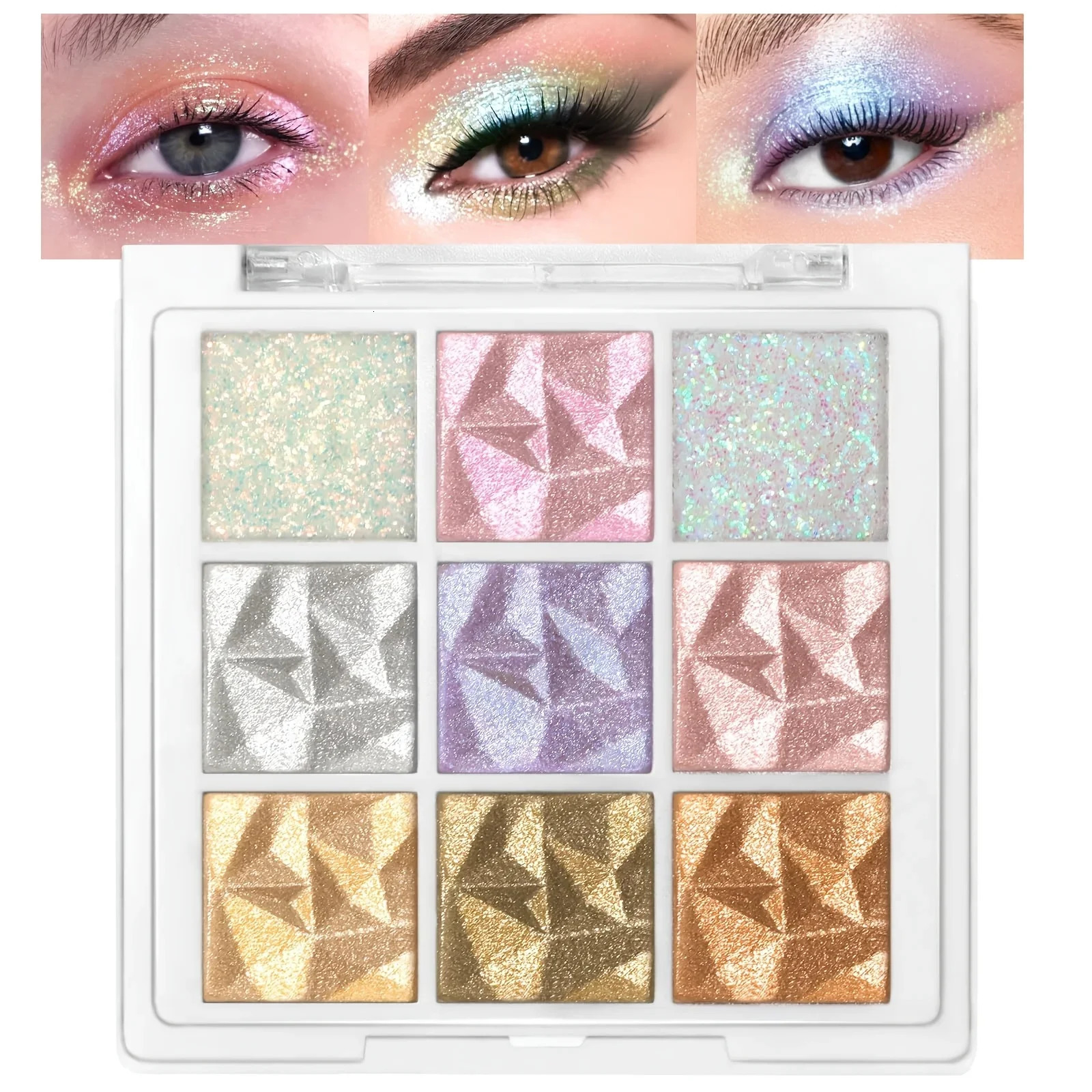 9 Color Shiny Eyeshadow Palette-Fluorescent Pen and Glitter Finish Brown and Silvery Tones Suitable for Stage and Party Makeup 250712