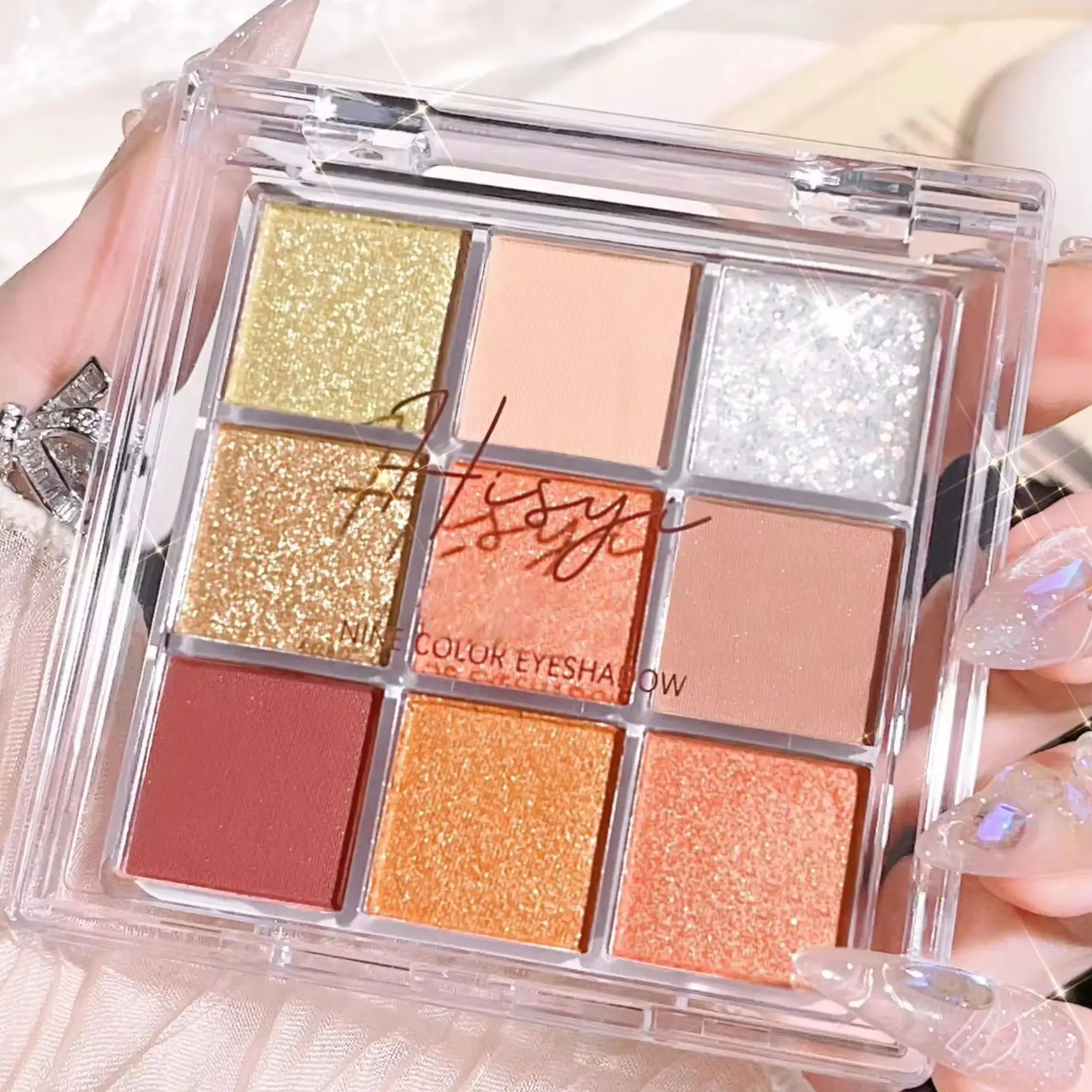 Summer 9 color eyeshadow palette Orange brown pink and gold matte shimmer effect lasting makeup keep glitter rose Eyeshadow 250712