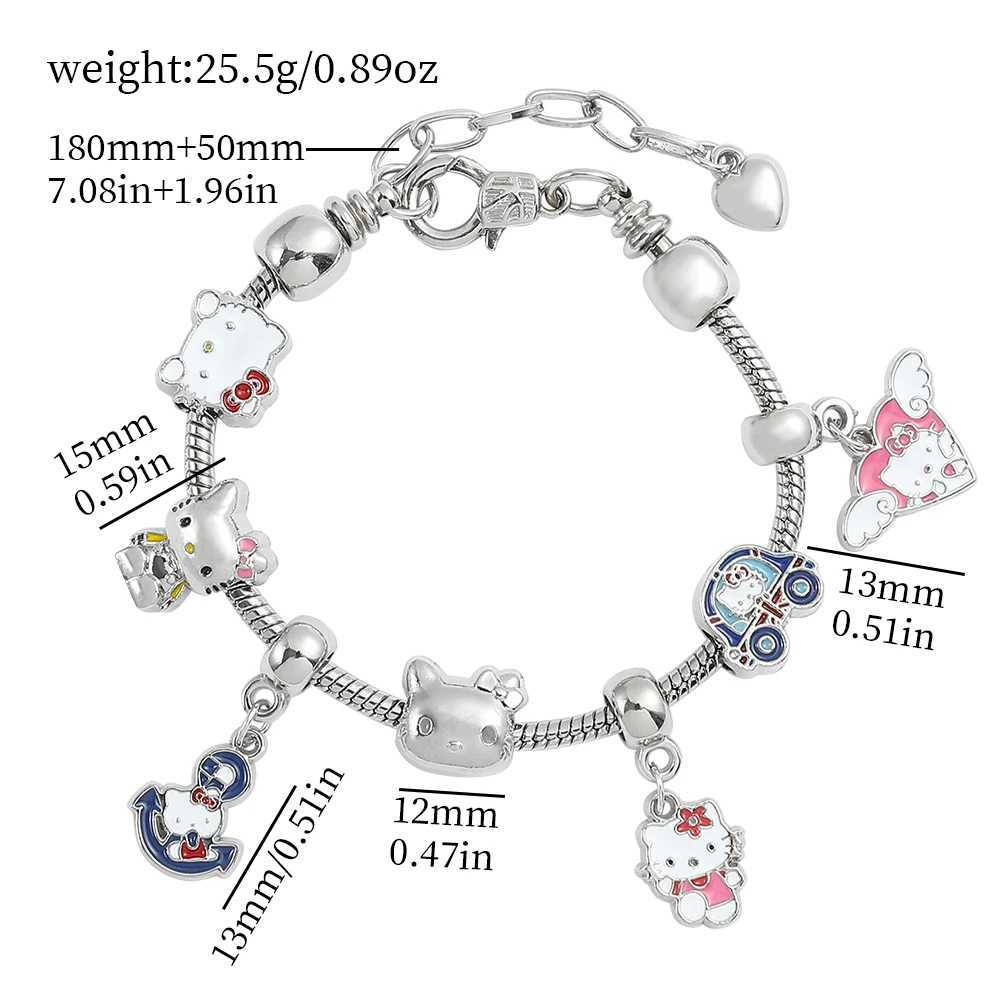 Sanrio 100% Authentic Original Product Kawaii Hello Kitty Bracelet Anime Sanrios Cute Figure Kitty White Beads Pendant DIY w250716