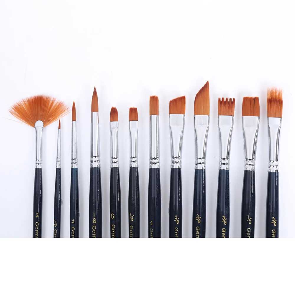 12pcs Multi-shape Brush Tip Acrylic Watercolor Gouache Paint Brushes XJ2500716